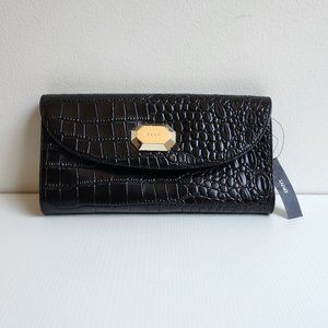NWT DKNY Clutch/Shoulder Bag Croco Leather w/Jewel Plaque